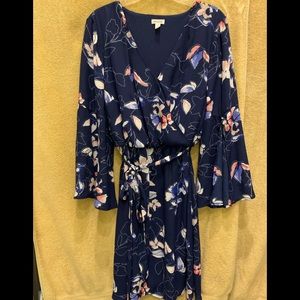 blue floral dress with white, pink & blue flowers